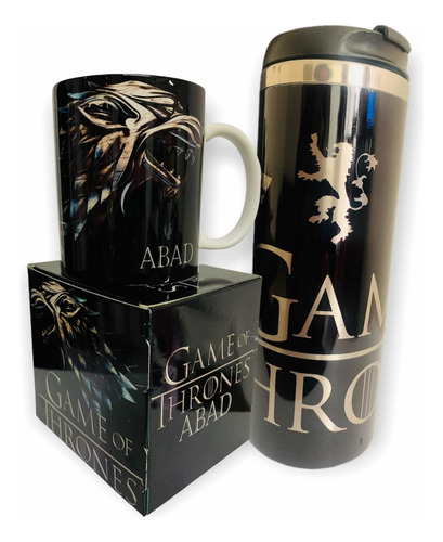 Paquete Termo+taza Game Of Thrones Personalizado Color Negro