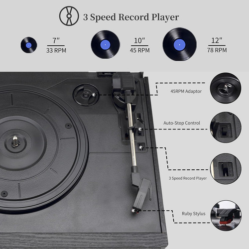 Reproductor De Vinilo Con Tocadiscos Y Reproductor 9 En 1 Co