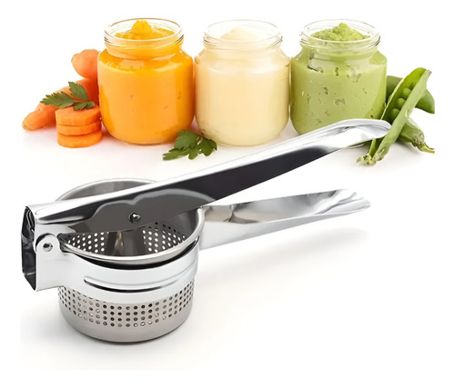 Mocador Aplastador Prensa Papas Acero Inoxidable Manual Metálico Gris