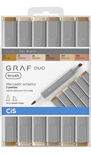 Estojo Caneta Cis Graf Duo Brush 6 Tons De Pele Cor da tinta Colorida