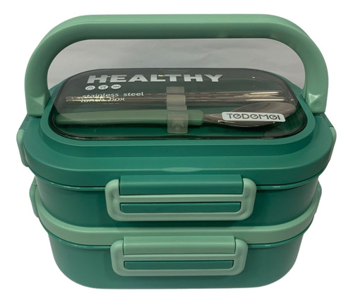 Lunchera Termica Contenedor Hermetico 3 Niveles C/ Cubiertos Verde Verde Claro