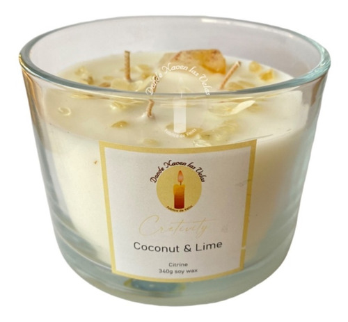 Velas Aromáticas Coco Y Limon, Cuarzo Citrino 340 Grs