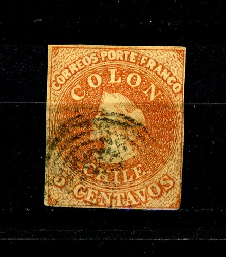 Sellos Postales De Chile. Primera Emisión, N° 7, Año 1855.