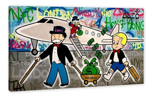Cuadro Decorativo Alec Monopoly Avión Jet Richairway Graffit Color Negro