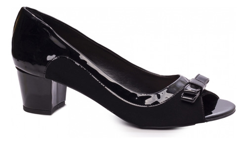 Sapato Preto Peep Toe Salto Grosso Baixo Arrasadora Feminina