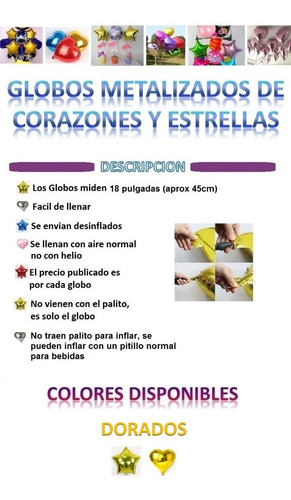 Globos Metalizados Corazon Y Estrella 45cm