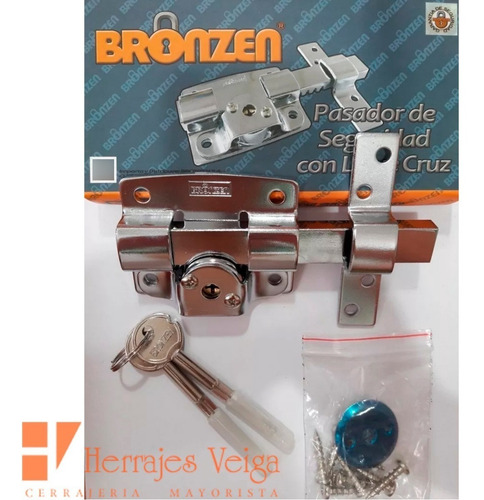 Imagen 3 de 6 de Cerrojo Pasador Cerrojo Llave Cruz Hermanados Bronzen Puerta