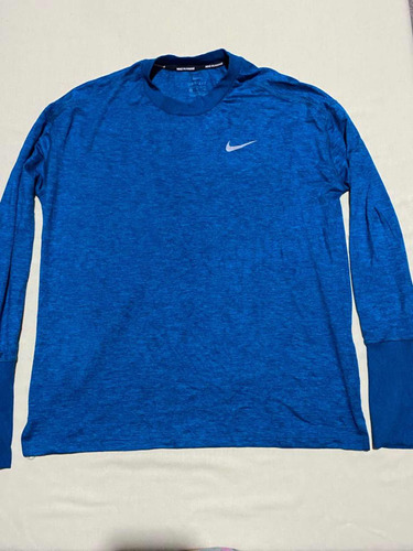 Playera Nike Running Azul Dri Fit Hole Finger Mediana