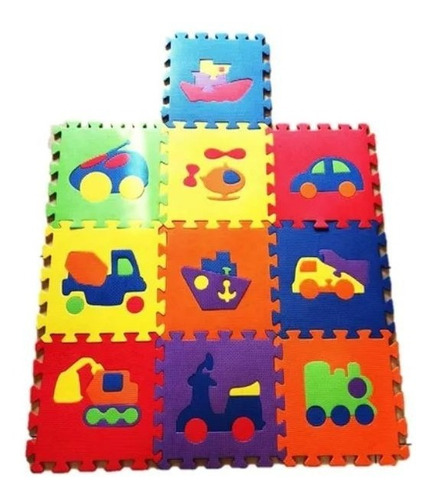 Tapete Didáctico Cubo Foamy Rompecabezas Vehículos Kidz Time