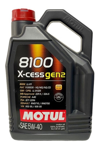 Aceite 100% Sintético Motul X-cess Gen2 8100 5w40 Original