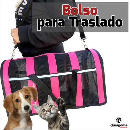 Imagen 3 de 10 de Bolso Transportador Malla Ventilación Mascotas Perro Gato