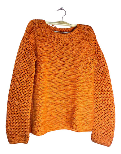 Sweater Grueso Inverno Tejido A Mano Naranja Mangas Calada