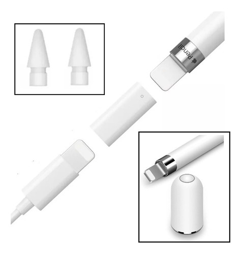  Adaptador De Carga + Tips Puntas + Tapa Para Apple Pencil 1