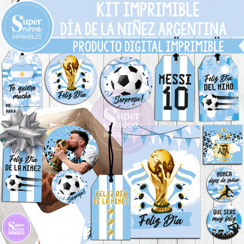 Kit Imprimible Día Del Niño Argentina Mundial Messi Tags