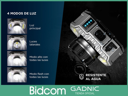Imagen 3 de 10 de Linterna Minero Led Cabeza Gadnic Vincha Batería Recargable