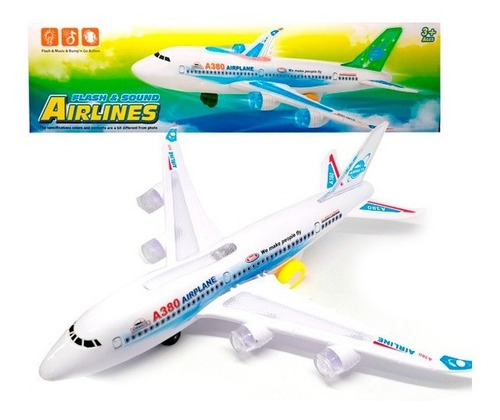 Avion Plastico A Pila Con Luz Y Sonido 30 Cm Color Blanco