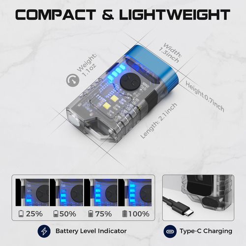 Llavero Recargable Con Clip Edc Con Linterna Coozaming, 500