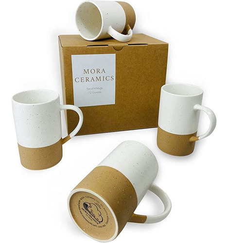 Mora Ceramics 12oz Taza De Café Set De 4 - Tazas De Té De Ce