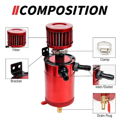 Rojo Tanque Recuperador Lata De Aceite Con Filtro Universal