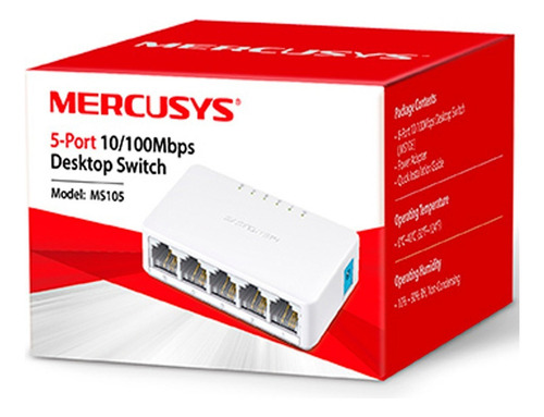 Switch Mercusys Fast Ethernet Ms105, 5 Puertos 10/100mbps