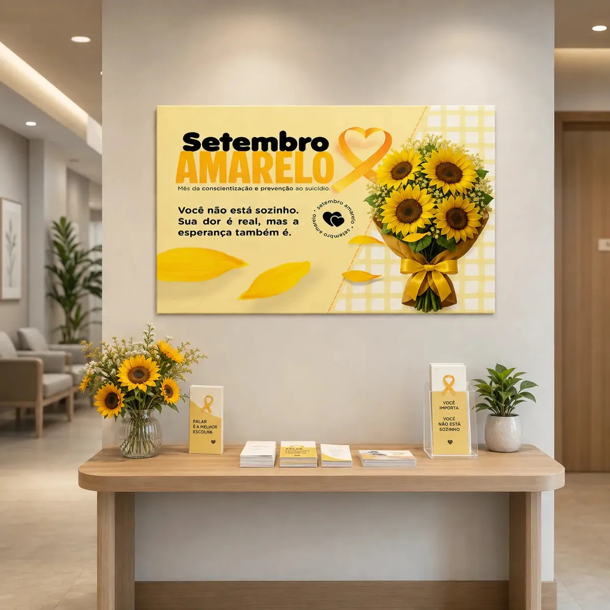 Painel Setembro Amarelo Retangular Campanha de Conscientização Saúde Mental Decoração Clínica Em Tecido
