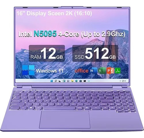 Ultrabook  Aocwei A6 violeta 16", Intel Celeron N5095  12GB de RAM 512GB SSD, Gráficos Intel UHD 16 UE 60 Hz 1920x1200px Windows 11 Pro