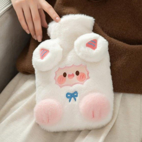 Bolsa De Agua Caliente Infantil Con Funda De Peluche 800 Ml Blanco
