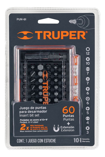 Juego Puntas Mixtas 1´ Desarmador Zancor 1/4´ 61 Pzas 10758