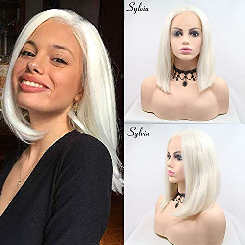 Peluca De Encaje Sintetico Sylvia Platinum Blonde De Estilo 