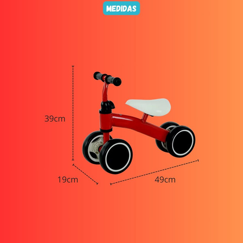 Bicicleta De Equilíbrio 4 Rodas Bebê Sem Pedal Quadro Metal Cor Vermelho