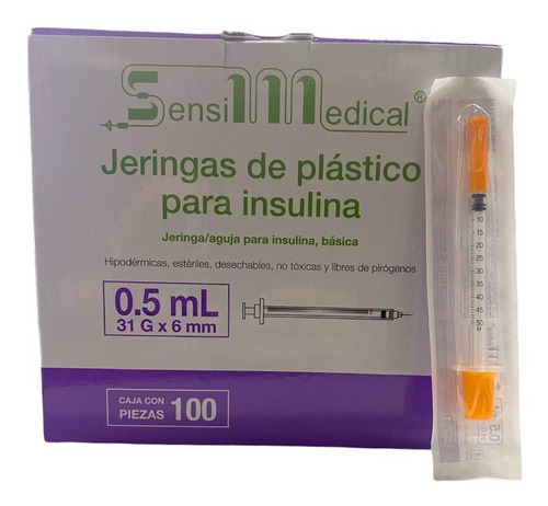 100 Jeringas Para Insulina Sensimedical 31g X 6mm 0.5ml Capacidad en volumen 0.5 mL