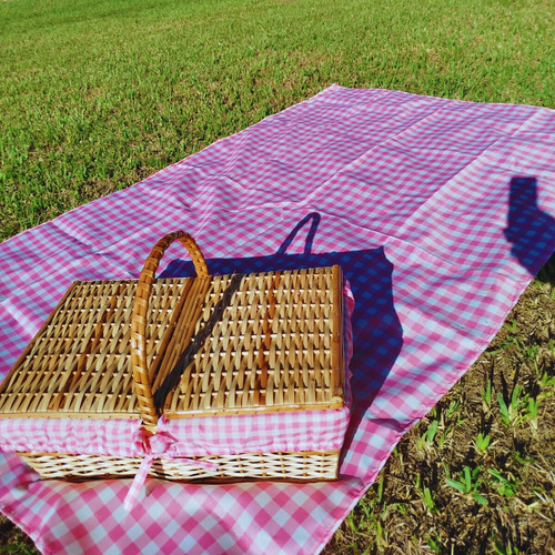 Cesta Piquenique De Vime Grande Gg 56cm Com Toalha E Forro