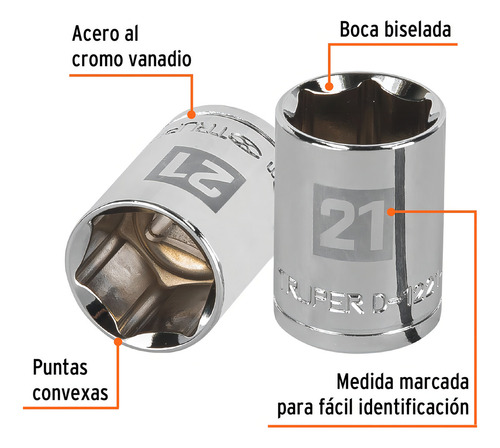 Dado 1/2' 6 Puntas Milimetrico 21 Mm Truper 13271 Color Plateado