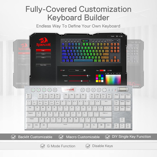 Teclado Mecânico Rgb Sem Fio Redragon K621 Horus Tkl,...