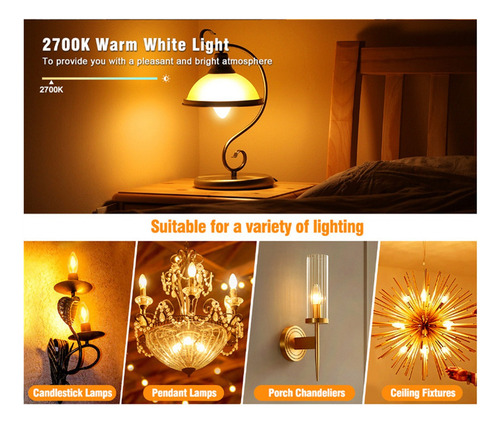 Kit 6 C35 E14 Lâmpada Led Filamento Vela Âmbar Retrô Lustre