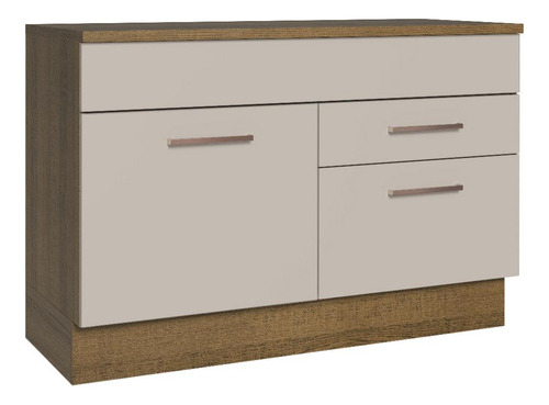 Balcão Pia Cozinha 1 Porta 2 Gav Com Tampo Rcr Agata Madesa Cor Rustic/Crema
