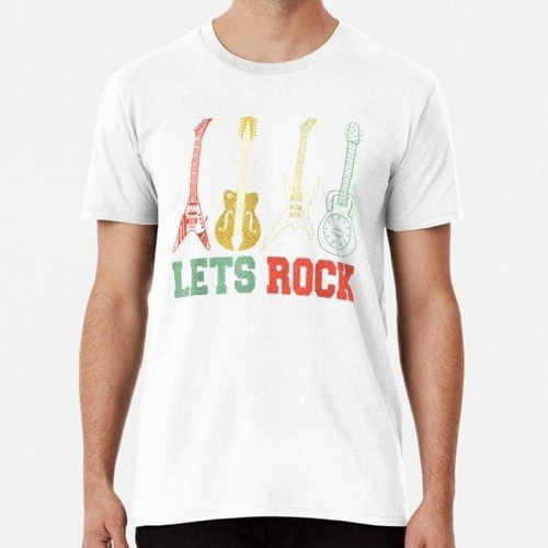 Remera Lets Rock Rock N Roll Guitar Estilo Retro Esencial Al