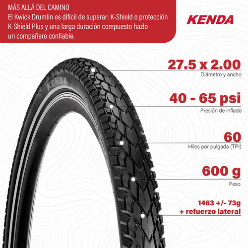Llanta Para Bicicleta R27.5 X2.0 Kwick Drumlin Kshield Kenda Color Negro
