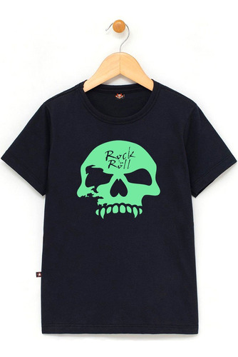 Camiseta Infantil Caveira Bandalheira Rock In Roll Neon Bril