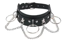 Comprar Choker 3 Argolas Finas Couro Punk Gótico Cosplay Colar