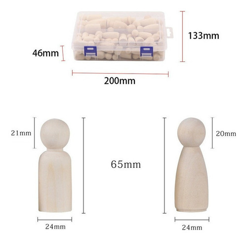 Yiyi 55pcs Madeira Peg Dolls Sem Pintado Crianças Presentes