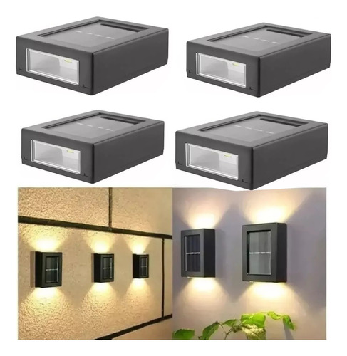 Pack 4 Mini Foco Muro Aplique Led Solar Jardín Exterior  