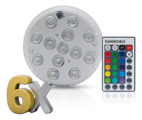 Pack 6 Luz Led Sumergible Rgb A Pilas Pileta Jacuzzi Fuente