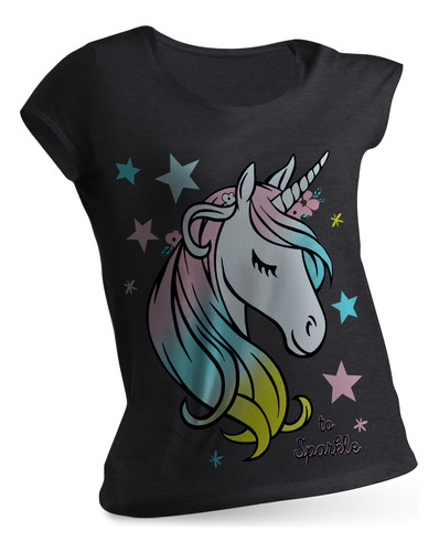 Playera Niña Manga Corta Diseño Unicornio Algodón