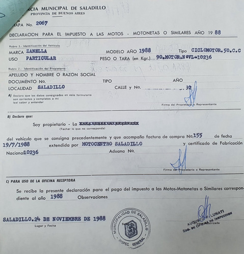 Impecable De Coleccion Zanella Due 50 C.c V3 Año 1988 Nueva!
