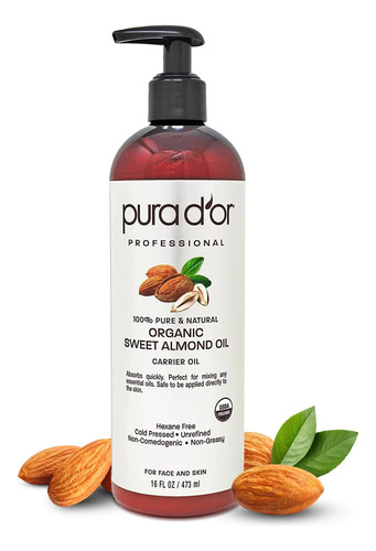 Pura D'or Aceite Orgánico De Almendras Dulces (16 Onzas), .