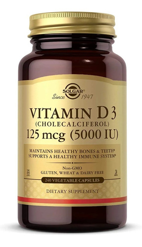 Vitamina D3 125mcg 5,000iu 240 Capsulas Vegetales Solgar