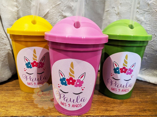 Vaso Plástico Milkshake Personalizado - Unicornio (20 Unid)