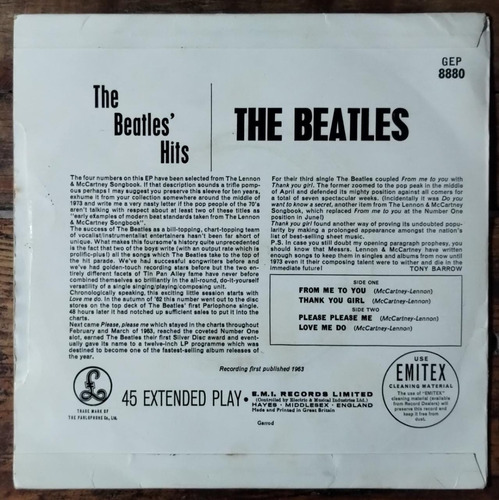 The Beatles Hits Simple Vinilo 7 Ep Uk Re 1978 (Usado)