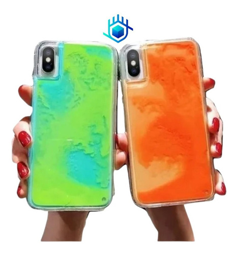 Case Para iPhone Arena Luminosa Liquido Brilla En Oscuridad Dama Hombre Mujer Neon Glow Goma Gruesa Uso Rudo Resistente